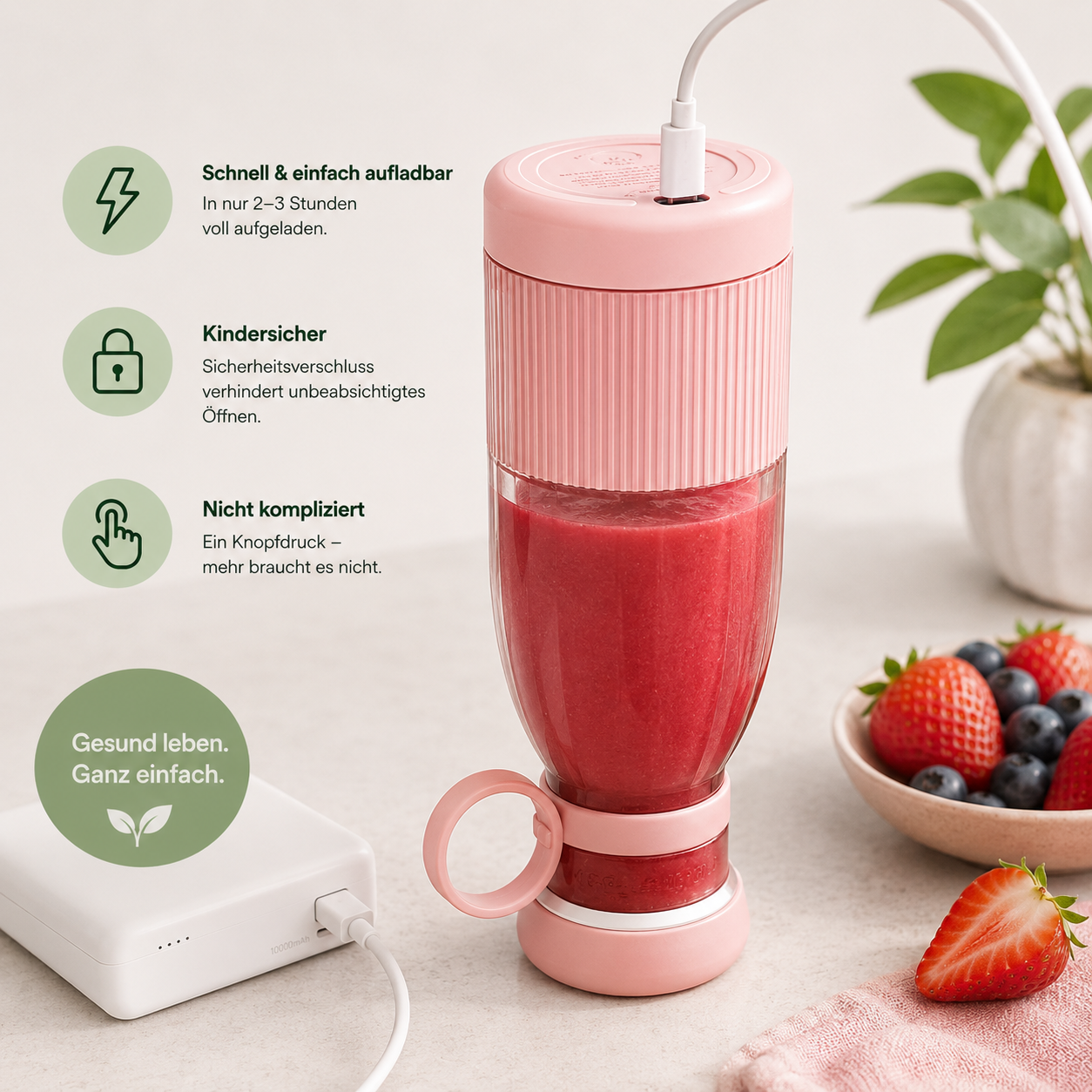MotionForge™ FreshBlend Pro – Tragbarer USB Smoothie Mixer